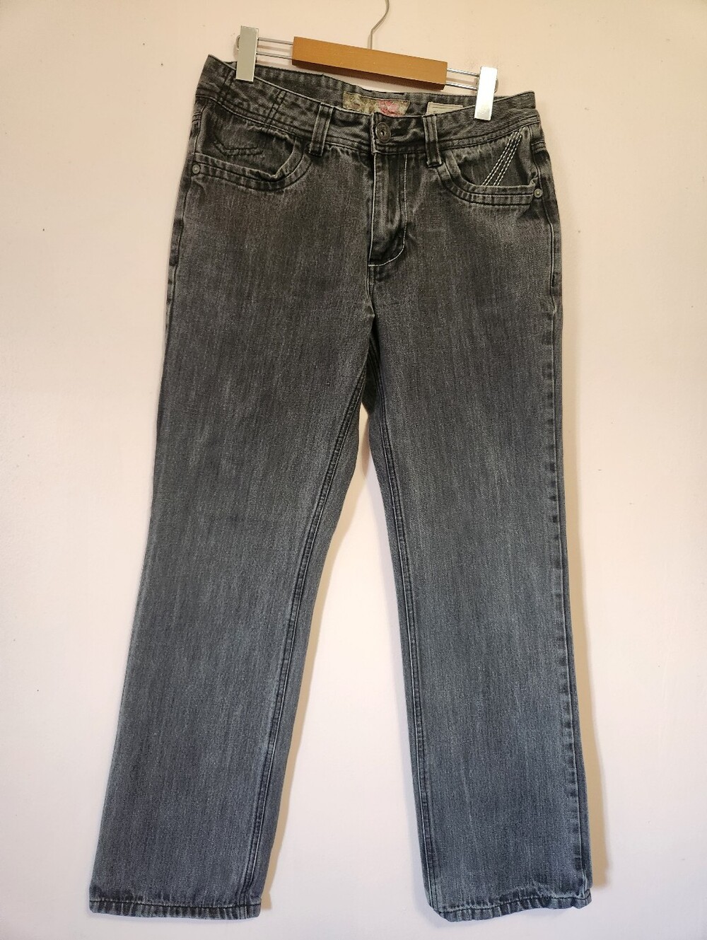 Vintage Y2K Caffeine Jeans Gray Black Wash Contrast Stitch Skater Grunge Size 30